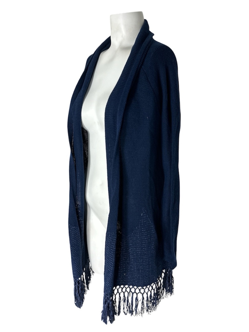 Lilly Pulitzer Navy Open Fringe-Trim Cotton Cardigan